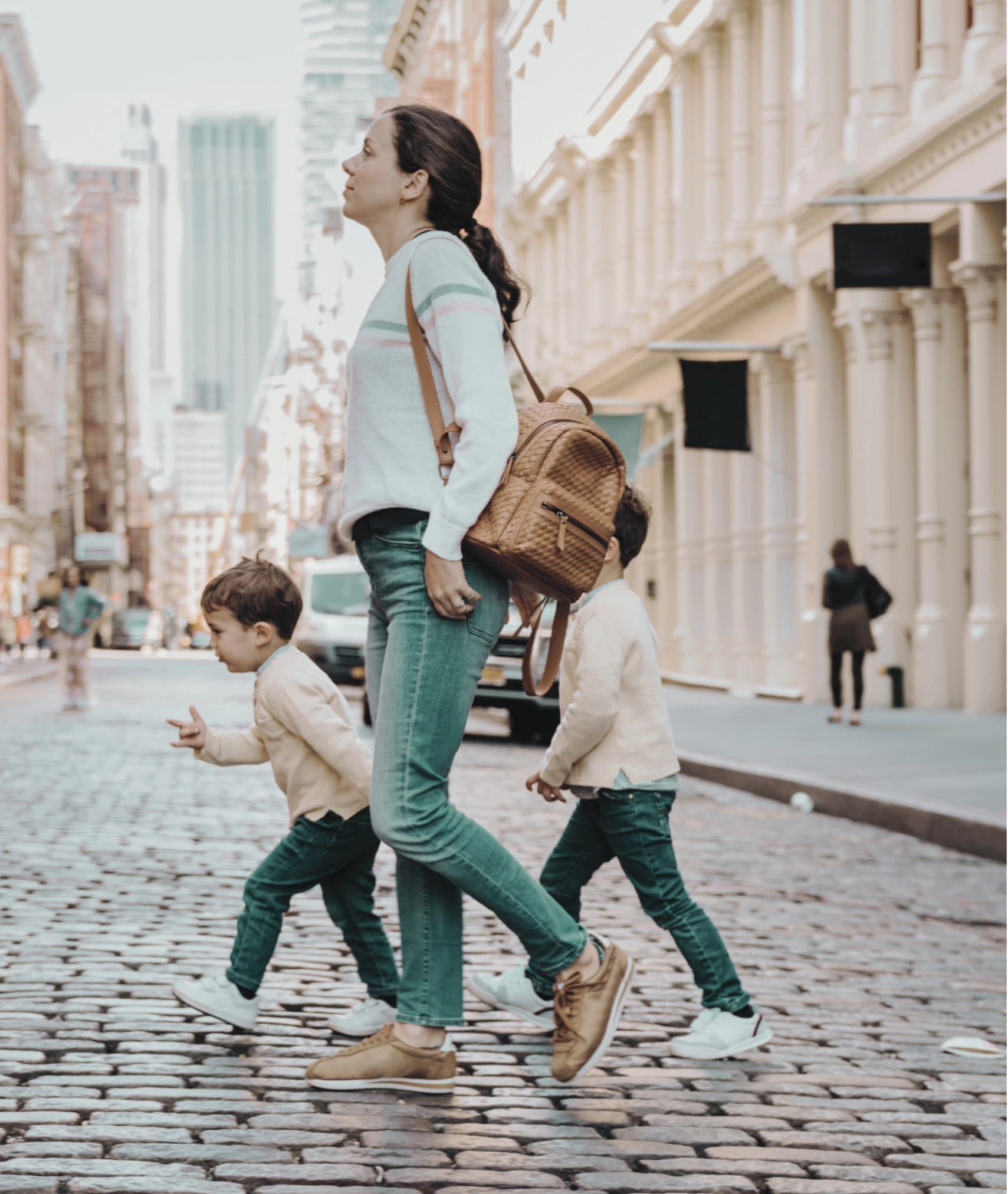 Family walking in the city